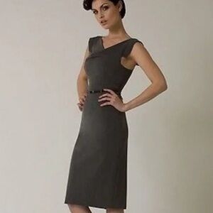 BLACK HALO Jackie Belted Stretch Gabardine
Sheath Dress Green Size‎ 2 Midi Black